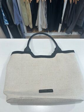 Rachel Zoe Cream Canvas Tote with Black Trim and Handles